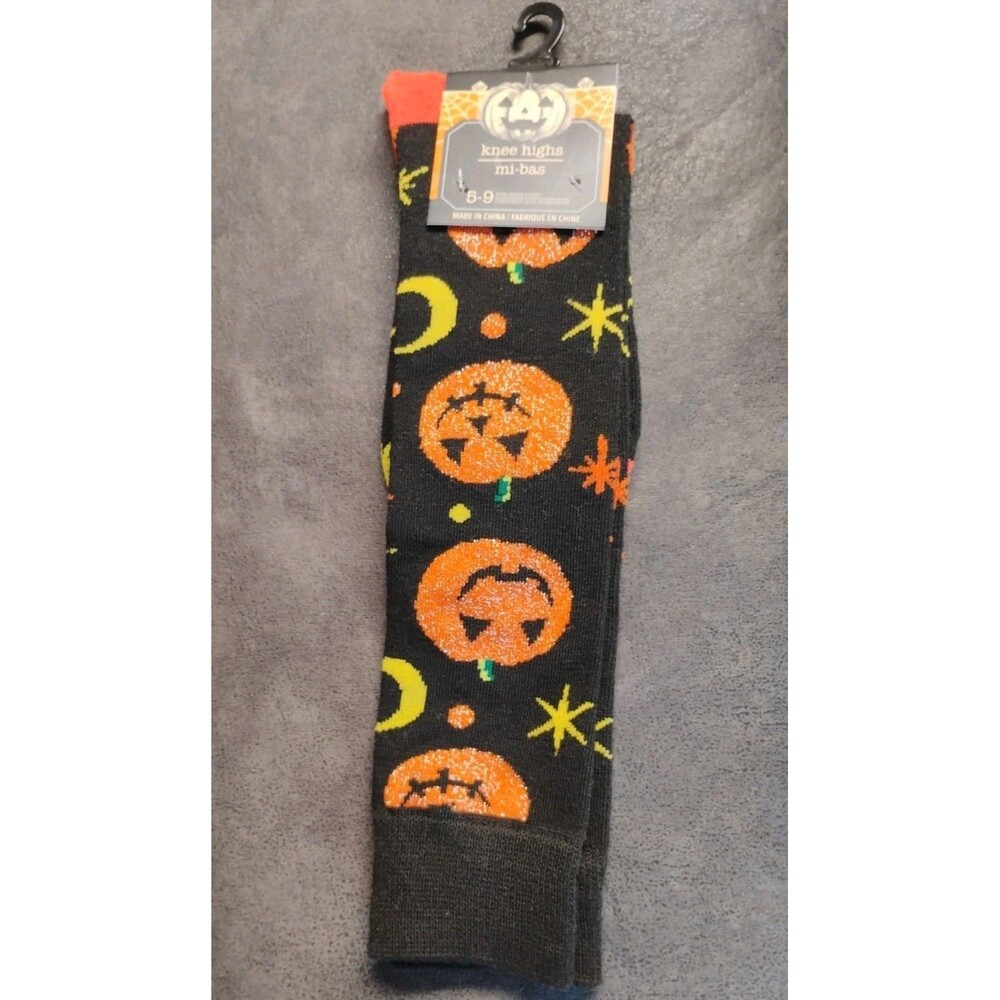 Halloween Spooky Pumpkin Socks Size 5 - 9 Knee Highs Multi Color